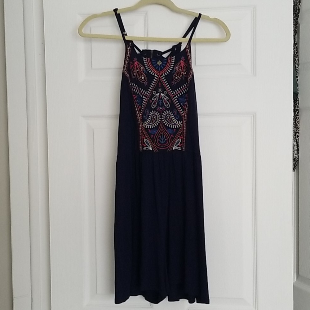 Xhilaration Navy Embroidered Romper